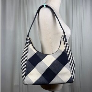 Talbots Navy & Cream Gingham Hobo Shoulder Bag
